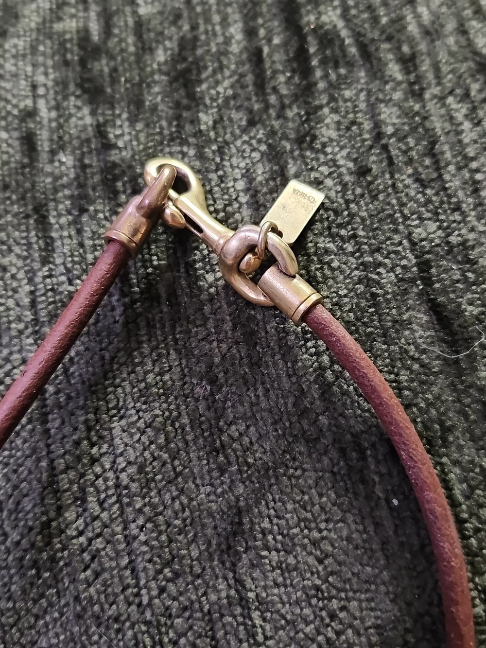 Coach Brown Leather & Brass Heart Necklace Rare Vintage Beauty 16